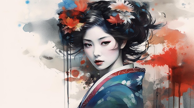 Generative AI-Geisha-Aquarellillustration