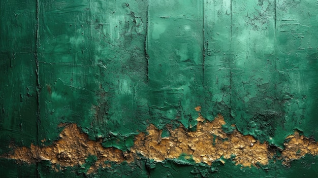 Generative AI Grüne und goldene Farben raue Wand Impasto Grunge Vintage Malerei Hintergrund