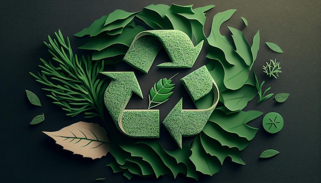 Generative AI grünes Recycling-Symbol Öko-Papierschnitt-Naturkonzept