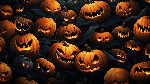 Foto generative ai gruselige halloween-kürbisse, nahtloser musterhintergrund
