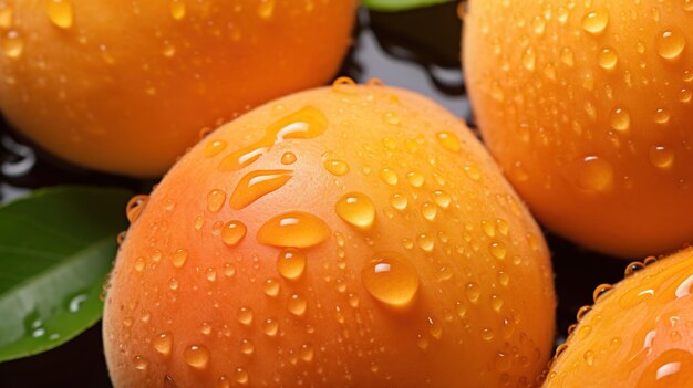 Generative AI helle Scheibe saftiger reifer Aprikose und Wassertropfen-Makro von Sommerfrüchten
