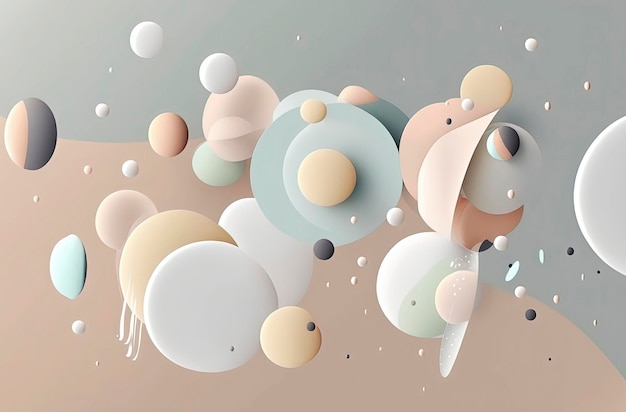 Generative AI-Ilustracion Abstrakte flüssige Flüssigkeit kreist pastellfarbenen Hintergrund mit Kopierraum 3D-Kugelform in Pastellfarben