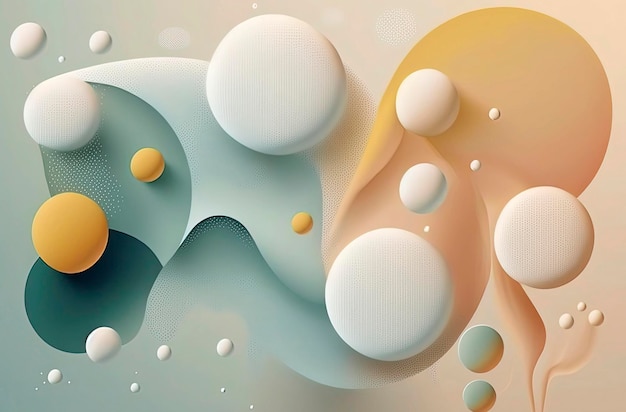 Generative AI ilustracion Fluido líquido abstrato círculos fundo de cor pastel com espaço de cópia 3D forma de esfera design de cor pastel