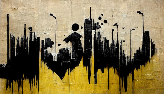 Generative AI Ink Black Street Graffiti-Kunst auf einem strukturierten Vintage-Papierhintergrund inspirierte Banksy
