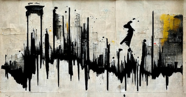 Generative AI Ink Black Street Graffiti-Kunst auf einem strukturierten Vintage-Papierhintergrund inspirierte Banksy