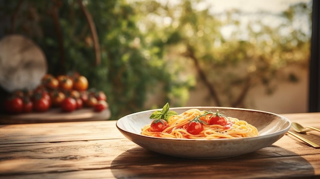 Generative AI Köstliche klassische italienische Spaghetti-Nudeln oder Amatriciana mit Tomatensauce