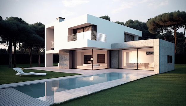 Generative AI Original Moderne Villa mit Pool