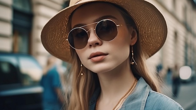 Generative AI Outdoor CloseUp Modeporträt einer jungen eleganten Dame