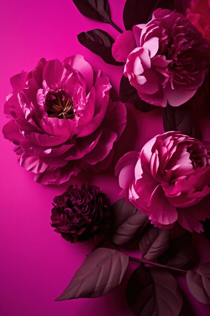 Generative AI Paper Cut Craft Blumen und Blätter Viva Magenta Color Floral Origami