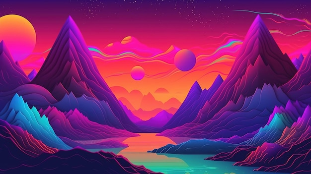 Generative AI Psychedelic Space Banner Vorlage nostalgischer 80er 90er Hintergrund