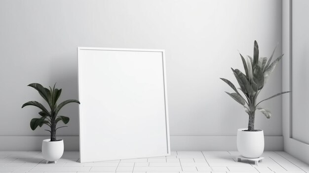 Generative AI Realistisches weißes Poster-Mockup leer auf minimalistischer Hintergrundvorlage x9