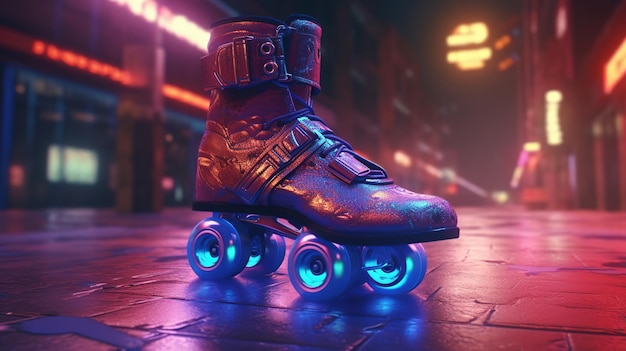 Generative AI Roller skate em estilo cyberpunk disco nostálgico dos anos 80 90 luzes noturnas de néon