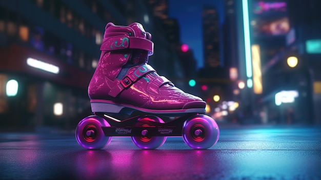 Generative ai roller skate em estilo cyberpunk disco nostálgico dos anos 80 90 luzes noturnas de néon