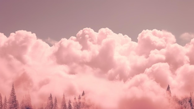 Generative AI Rosa magenta nuvens fantásticas céu e paisagem Cores suaves e com luzes brilhantesx9