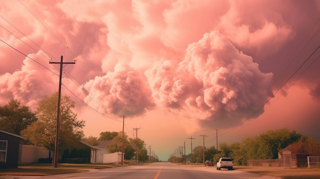 Generative ai rosa magenta nuvens fantásticas céu e paisagem cores suaves e com luzes brilhantesx9