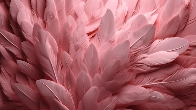 Generative AI Schöne hellrosa Nahaufnahmefedern fotorealistischer Hintergrund Kleine rosa Federn