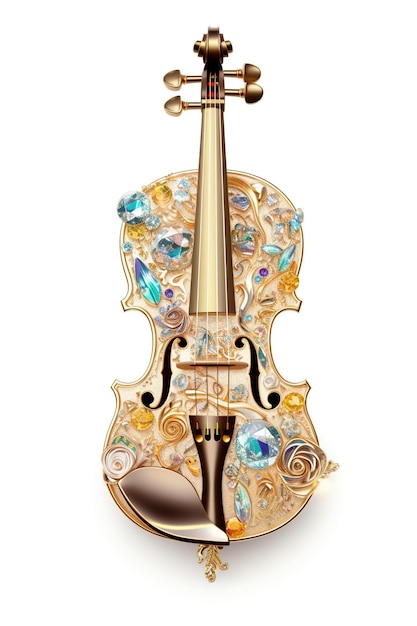 Generative AI schönes Musikinstrument Geigenbrosche Opalstein und goldene Farbpalette