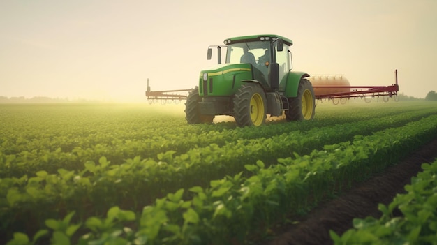 Generative AI Tractor pulverizando um campo Fazenda paisagem agrícola bela paisagem