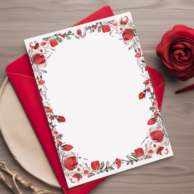 Generative AI-Valentinstag-Grußkarte mit roten Blumen verziert