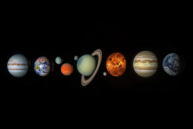 Foto generative ai zum thema parade der planeten im sonnensystem helle sterne leuchten in der atmosphäre