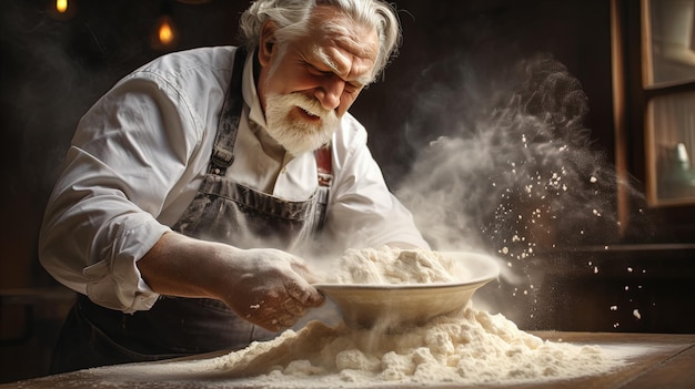 Generative KI Alte Bäckerhände im Restaurant oder in der heimischen Küche