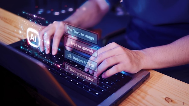 Generative KI-Antwort Geschäftsmann verwendet KI, um etwas zu generieren Kundenunterstützung Laptop-Assistent