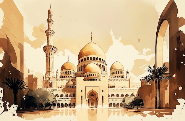 Generative KI-Architekturillustration der schönen Moschee in der moslemischen Welt