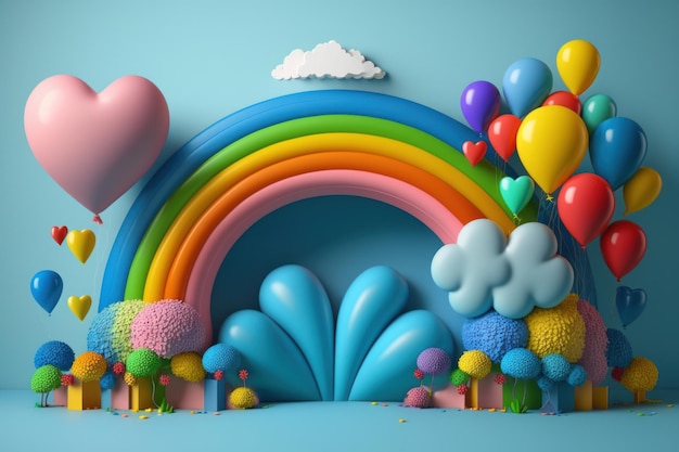 Generative KI aus Regenbogen und Luftballons in Herzform