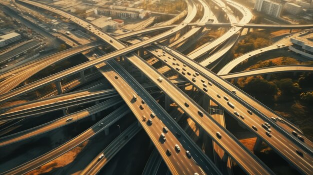Generative KI Überblick über eine belebte Autobahnverbindung, die wichtige Autobahnen und Straßen verbindet, die den Verkehrsfluss erfasst