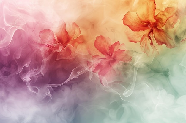 Generative KI-Bild von Aquarellblumen, Hintergrundmalerei mit Rauchtextur