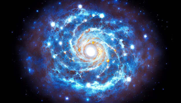 Foto generative ki blau-weiße galaxie mit leuchtenden sternen