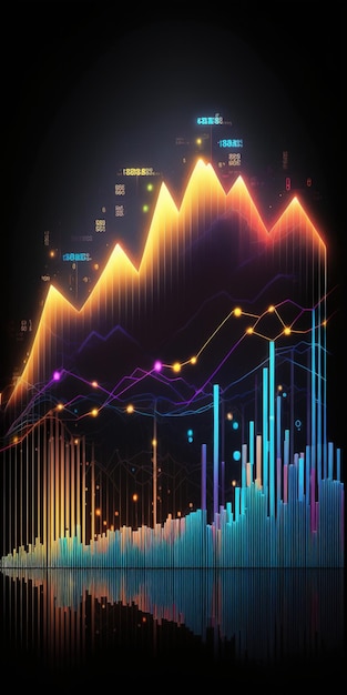 Generative KI-Börsendiagrammlinien Finanzdiagramm auf abstraktem Hintergrund der Technologie