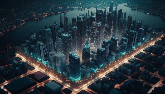 Generative KI der futuristischen Stadt bei Nacht Futuristisches Konzept