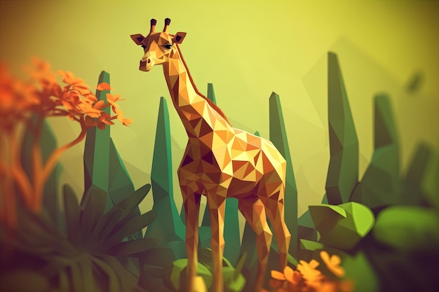 Generative KI der Illustration im Low-Poly-Tierstil der Giraffe