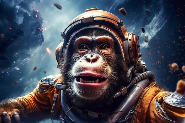 Foto generative ki des galaktischen astronauten space monkey