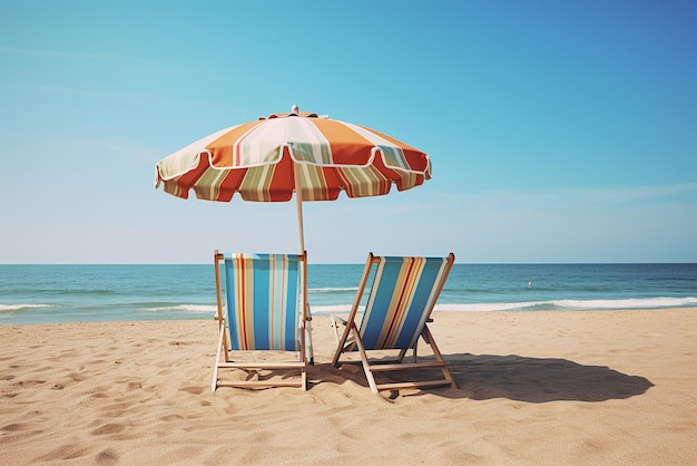 Generative KI ein Liegestuhl und ein Regenschirm am Strand