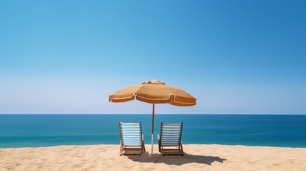 Generative ki ein strandschirm oder sonnenschirm aus stroh, zwei