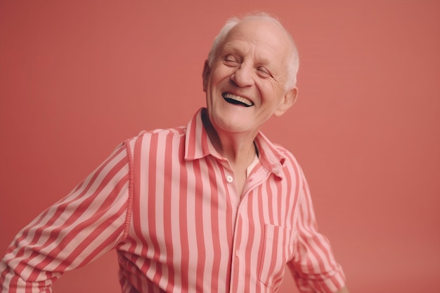 Generative KI entzückender süßer alter Mann, der isoliert tanzt