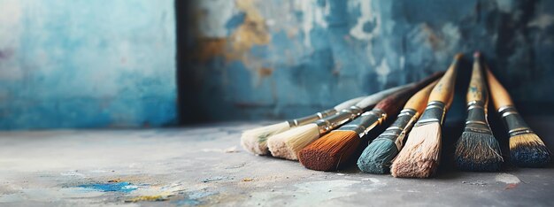 Foto generative ki farbenfrohe gebrauchte pinsel im atelier eines künstlers ästhetische gedämpfte farben