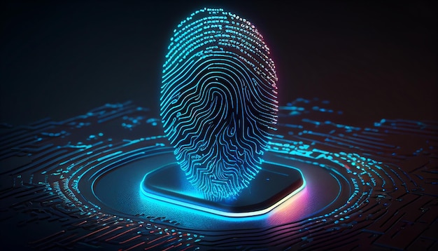 Foto generative ki-fingerabdruck-scanning, biometrische authentifizierung, cybersicherheit und fingerabdruck-passwort