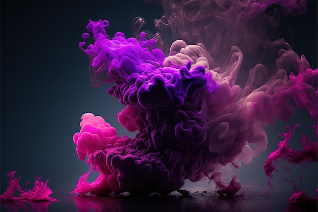 Generative KI Fließende Flüssigkeit und Rauch mit Spritzern in magentafarbener Farbe Hellrosa Flüssigkeitsbanner