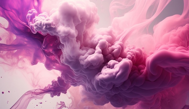 Generative KI Fließender hellrosa Viva-Magenta-Rauch mit Spritzern Weiches Fluid-Banner