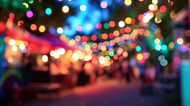 Generative KI Food Truck Street Festival verschwommene Lichter Hintergrund atmosphärisches Bokeh gedämpfte Farbenx9xA