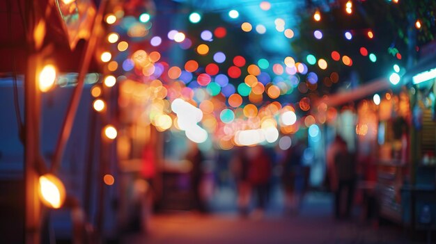 Generative KI Food Truck Street Festival verschwommene Lichter Hintergrund atmosphärisches Bokeh gedämpfte Farbenx9xA