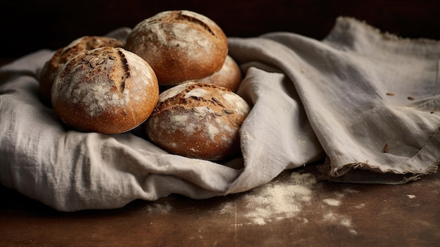 Generative KI frisch gebackenes Brot oder Bäckerei in der heimischen Küche ökologisch natürliches Gebäck