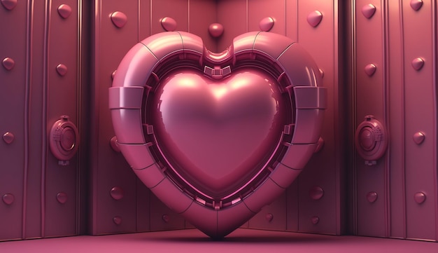 Generative KI Futuristischer Raumschiffraum mit rosa Herz im Cyberpunk-Stil Illustration Liebesgefühle romantisch Valentinstag-Konzept Scifi realistischer 3D-Effektx9