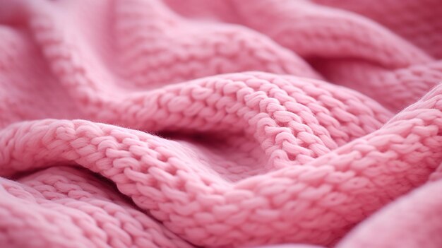 Generative KI gestrickte rosa Pullover-Textur, Nahaufnahme magentafarbener oder hellrosa abstrakter Hintergrund