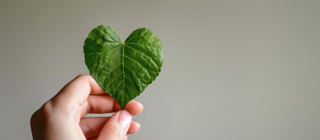 Generative KI-Hand mit grüner Herzform Blatt erneuerbare und nachhaltige Ressourcenkonzept