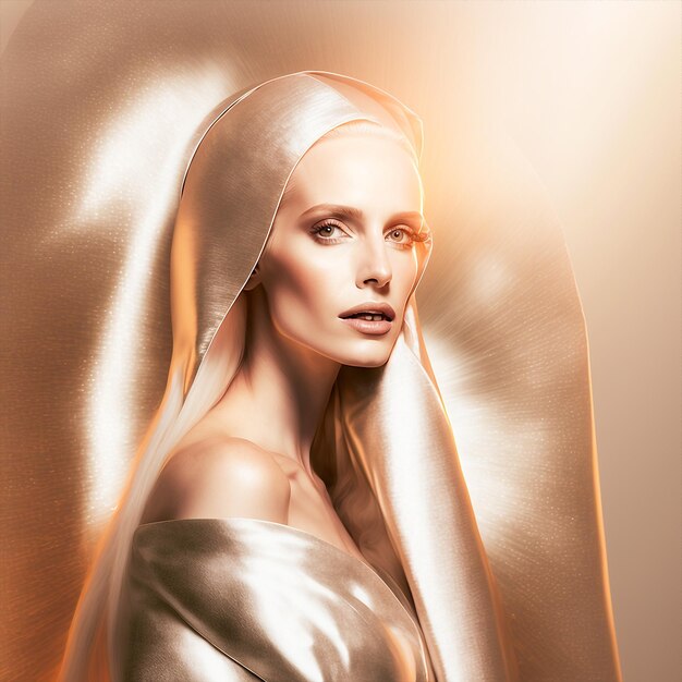 Generative KI Haute Cuture schönes Modemodell futuristisches Porträt junge Frau glamourös