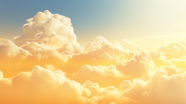 Generative KI Hellgelbe, fantastische 3D-Wolken am Boden, Himmel und Landschaft. Sanfte Farben